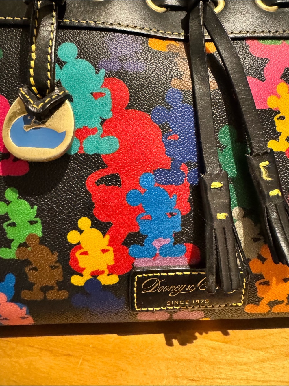 Dooney & Bourke Black Multicolor Teddy Bear Print Drawstring Shoulder Bag - Picture 6 of 6